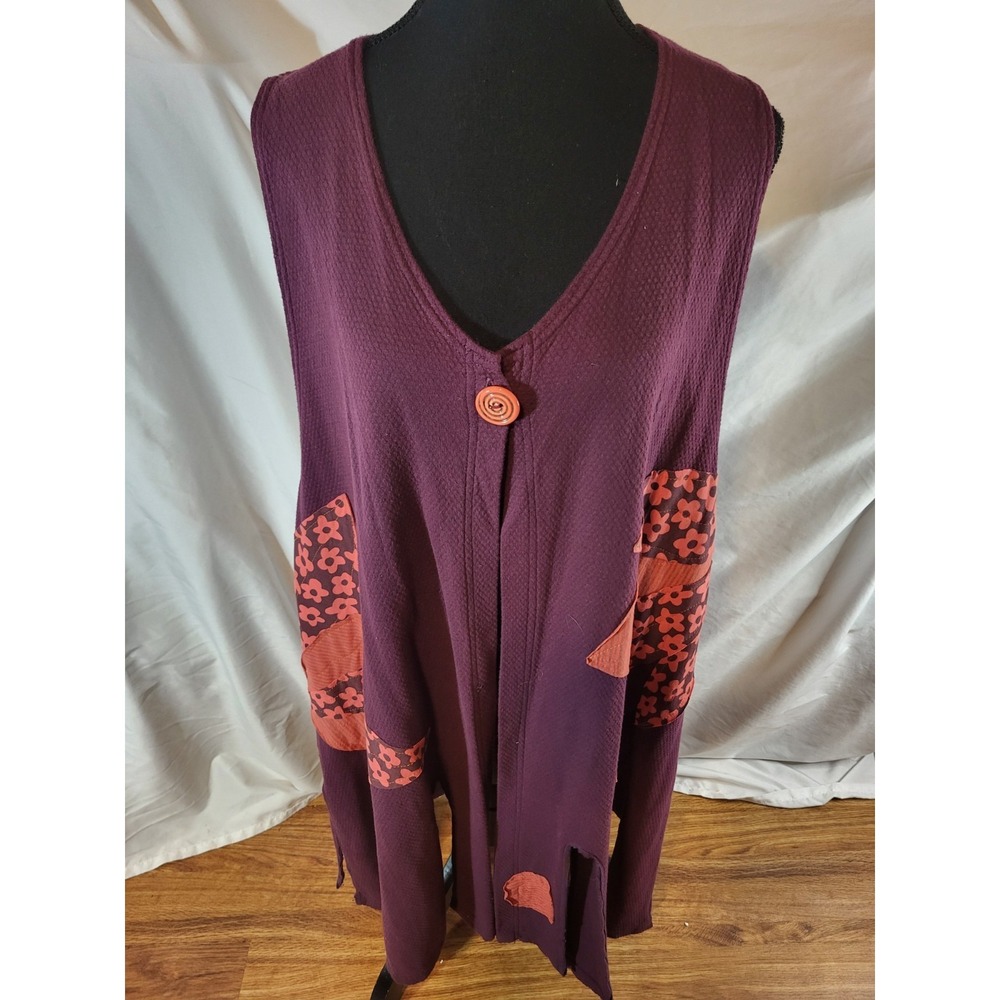 Unbranded OSFA Plum Purple Lagenlook Cotton Long Vest Patchwork Artsy